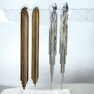 Long Chain Tassel Earrings Waterfall 2 Pairs Tinsel Fringe‎ Cascade 4"